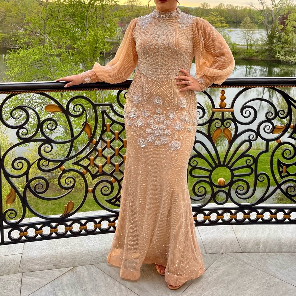 Custom Gown beaded puff sleeve